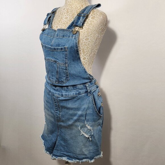 Love Revival Women Size 3X Blue Denim Pockets Button Adjustable Strap Shortall's - Picture 7 of 13